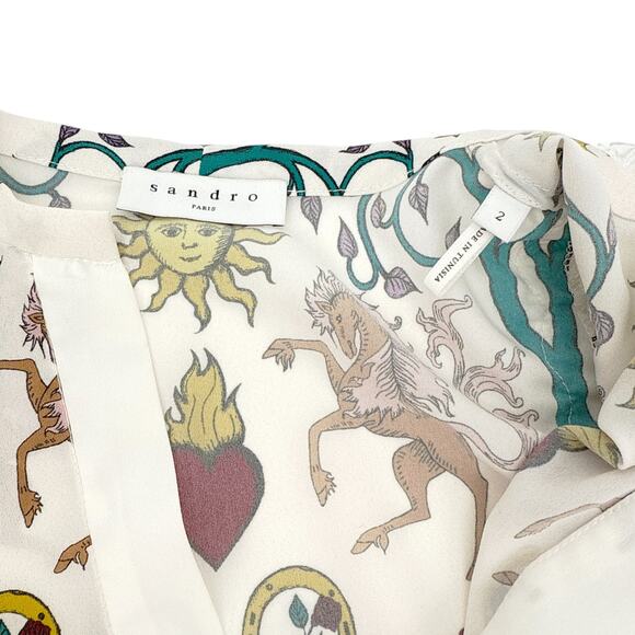SANDRO Azucar Print Chiffon Blouse In Off White 2|M - Picture 4 of 12